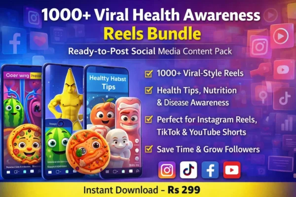 The 1000+ Viral Health Awareness Reels Bundle is a ready-to-use collection of engaging short videos designed for Instagram Reels, TikTok, Facebook, and YouTube Shorts. This bundle includes more than 1000 viral-style health awareness videos covering topics like nutrition, healthy habits, fitness tips, and disease awareness. Perfect for content creators, health pages, and social media marketers who want to grow their audience quickly with educational and engaging content.