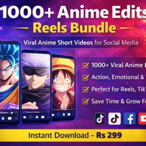 The 1000+ Anime Edits Reels Bundle is a powerful collection of viral-style anime short videos designed for Instagram Reels, TikTok, Facebook Reels, and YouTube Shorts. This bundle includes more than 1000 engaging anime edit clips featuring action scenes, emotional moments, and trending anime content. It is perfect for anime fan pages, content creators, and social media marketers who want to grow their audience quickly with high-engagement anime content.