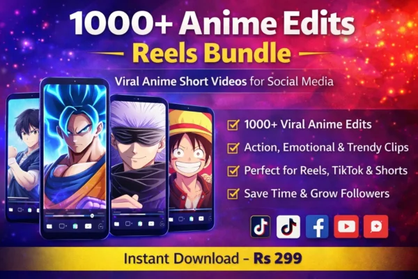 The 1000+ Anime Edits Reels Bundle is a powerful collection of viral-style anime short videos designed for Instagram Reels, TikTok, Facebook Reels, and YouTube Shorts. This bundle includes more than 1000 engaging anime edit clips featuring action scenes, emotional moments, and trending anime content. It is perfect for anime fan pages, content creators, and social media marketers who want to grow their audience quickly with high-engagement anime content.