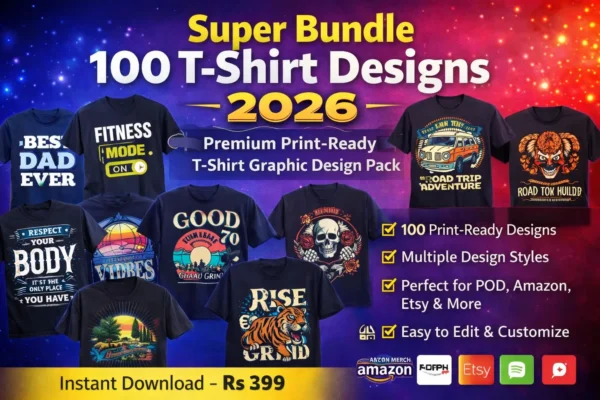 Super Bundle 100 T-Shirt Designs 2026 – Premium Print-Ready Graphic Design Pack